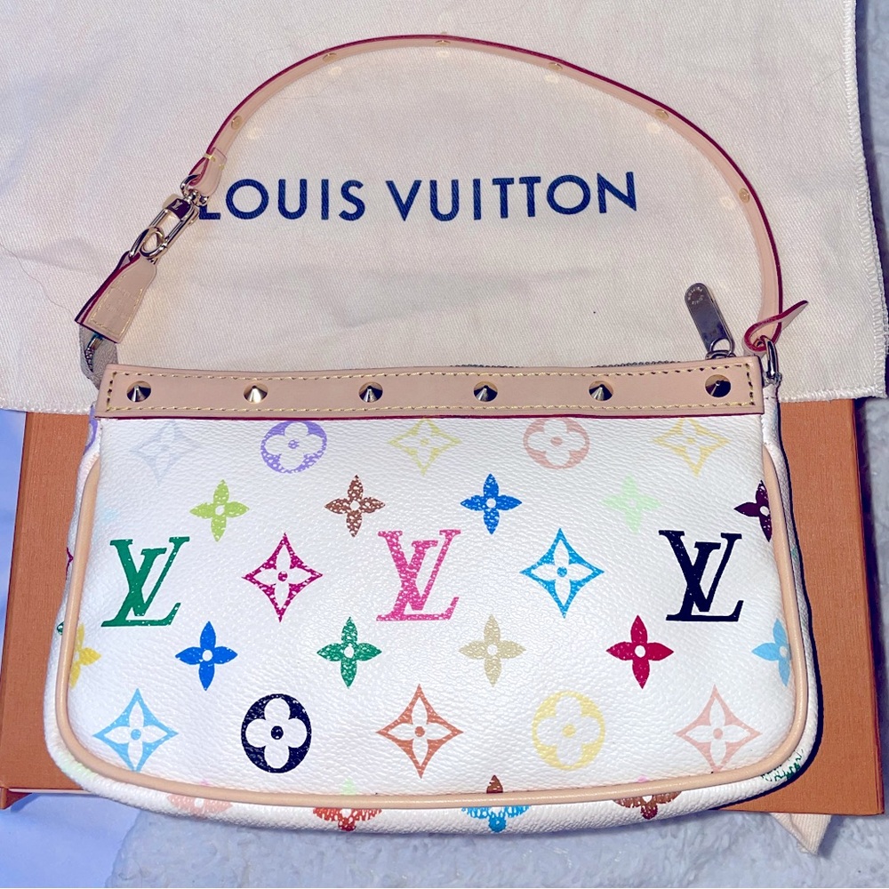 Authentic Louis Vuitton x Murakami Multicolor Pochette White NEW RE-LEATHER!